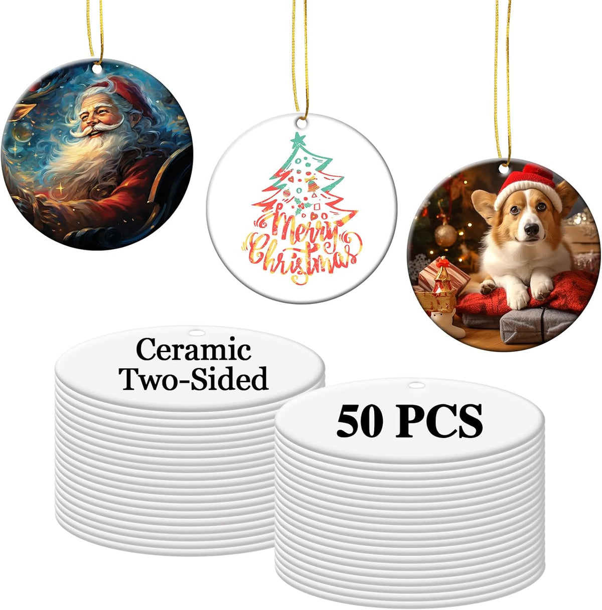 50 PCS Sublimation Ceramic Ornament Blank Round Two-Sided Printed White Ceramic Decoration Handmade