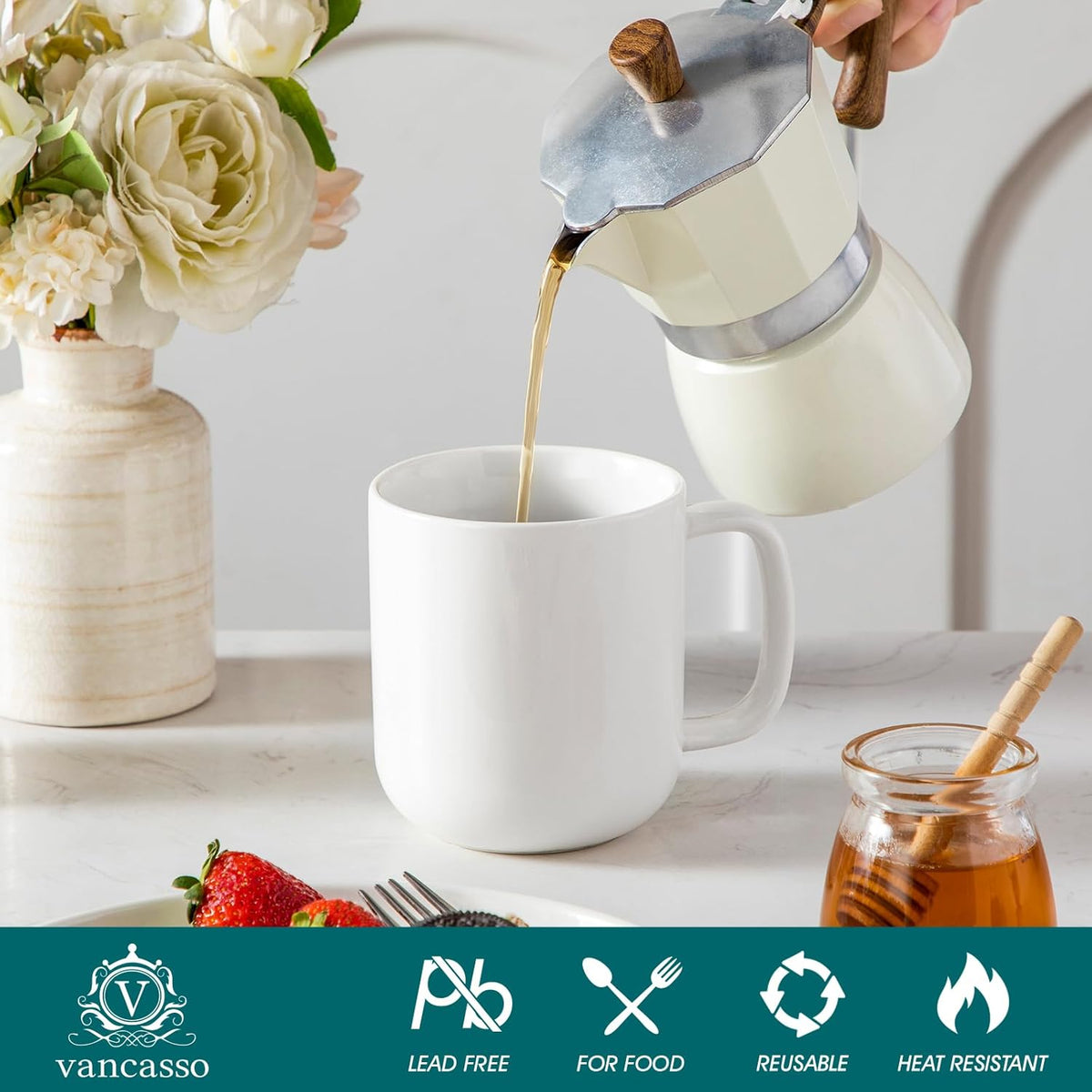 vancasso Porcelain Coffee Mugs Set, 16 oz Ceramic Coffee Cups for Americano Hot Tea Iced Coffee