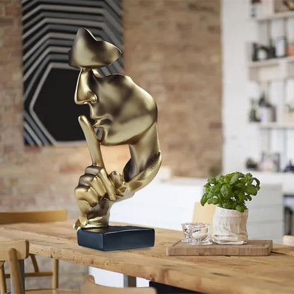 aboxoo Thinker Statue, Silence is Gold Abstract Art Figurine, Modern Home Resin Sculptures