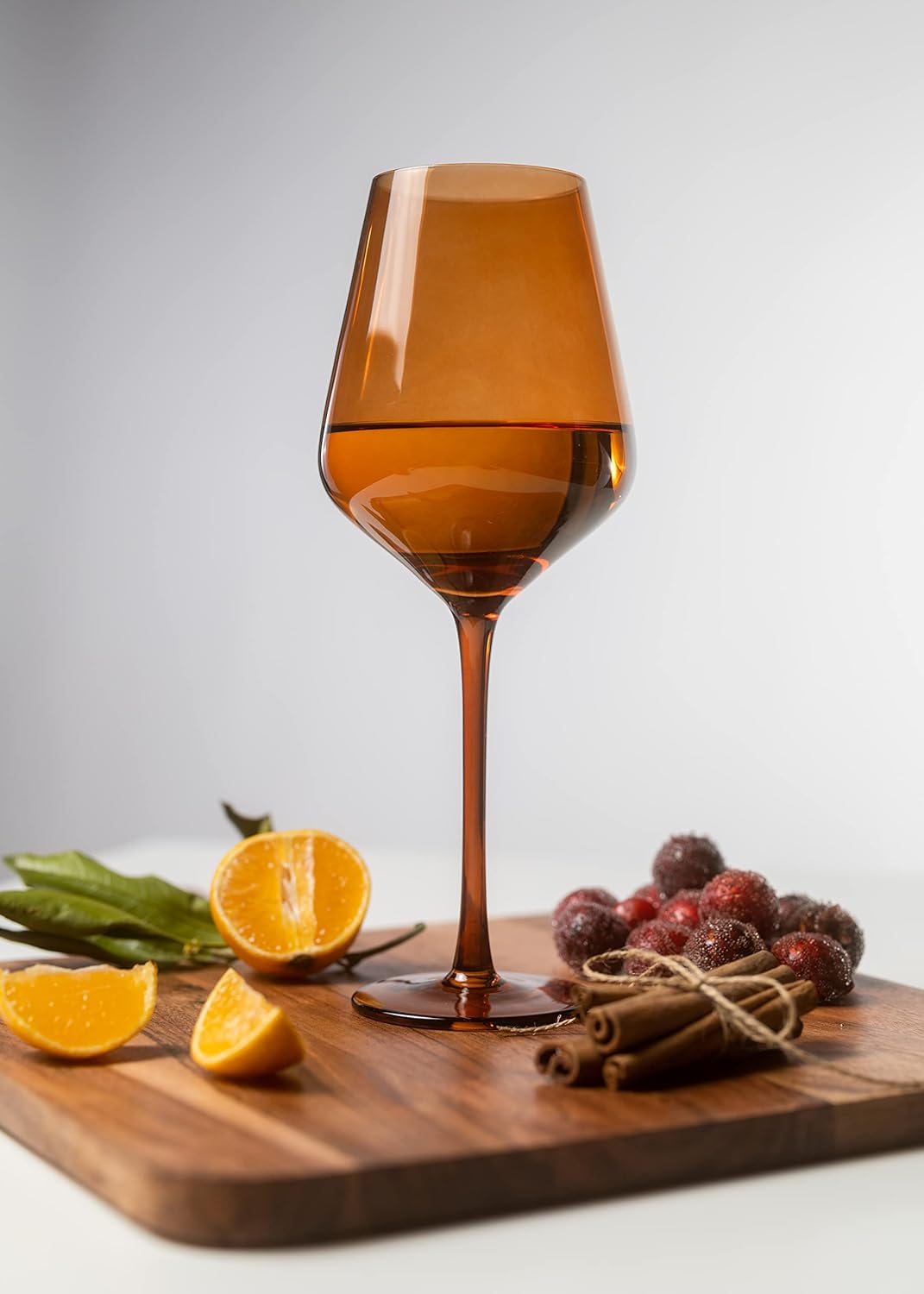 Saludi Original Dark Orange Leaf Wine Glasses, 16.5oz (Set of 6) Stemmed Single Color Rust