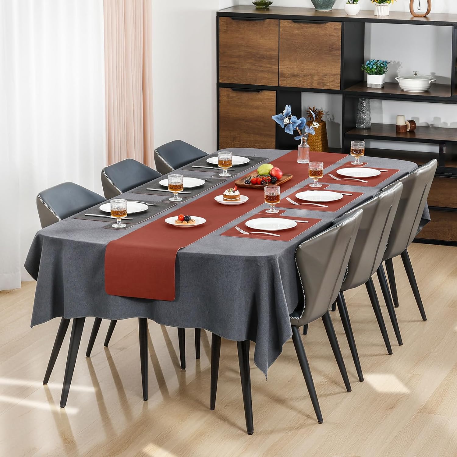 Myir JUN Dual Sided Faux Leather Placemats Set of 4 for Indoor Outdoor Dining Tables, Square