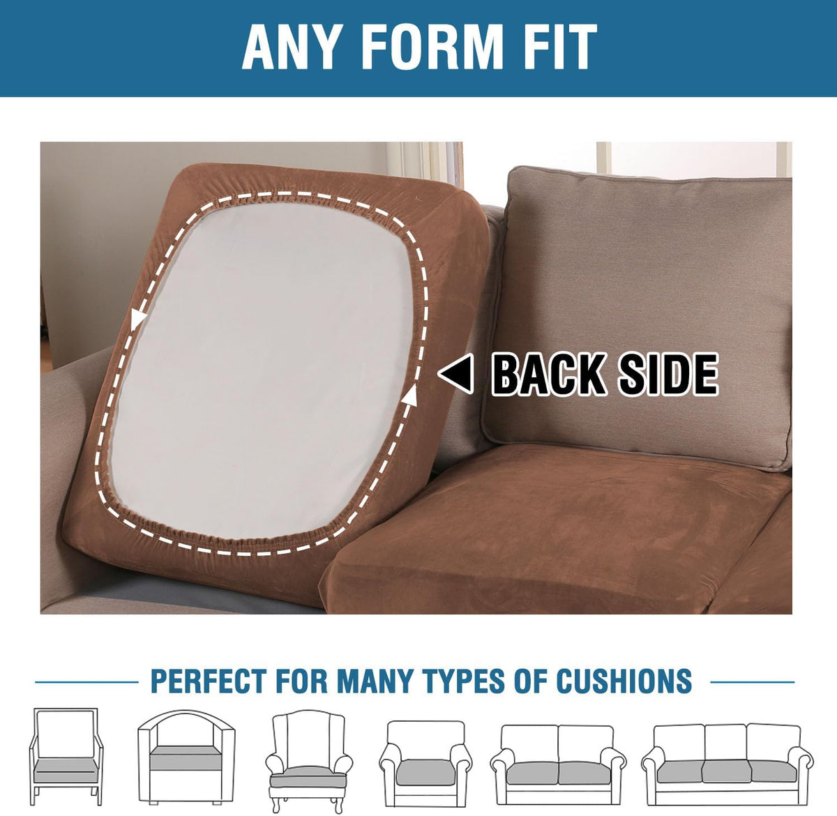 H.VERSAILTEX Velvet Stretch Couch Cushion Cover Plush Cushion Slipcover for Loveseat Cushion