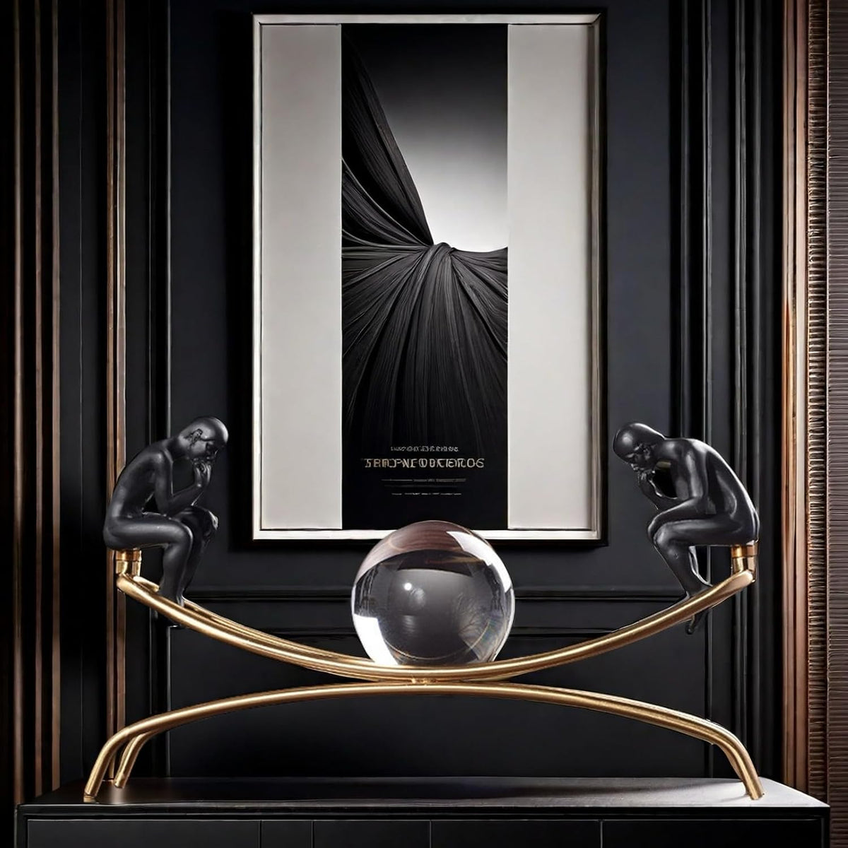 The Thinker Thinking Man Statue with Crystal Ball Sculpture Figurine, Home Office Living Room