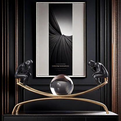 The Thinker Thinking Man Statue with Crystal Ball Sculpture Figurine, Home Office Living Room
