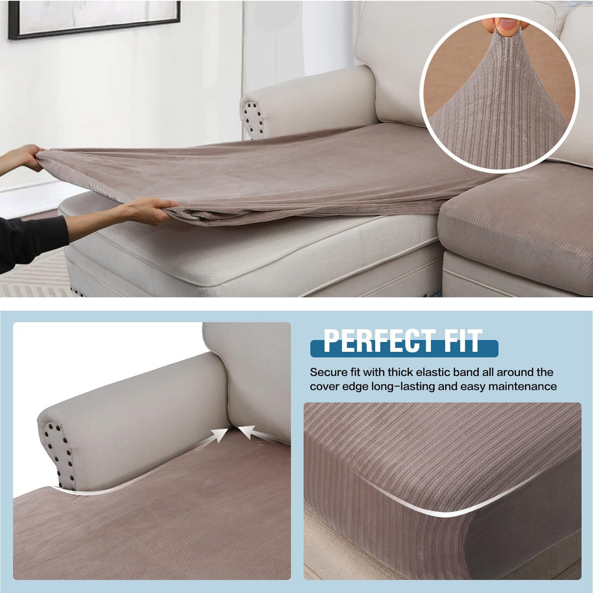 H.VERSAILTEX Velvet Stretch Sectional Couch Covers 4 Pieces Sofa Seat Cushion Covers L Shape