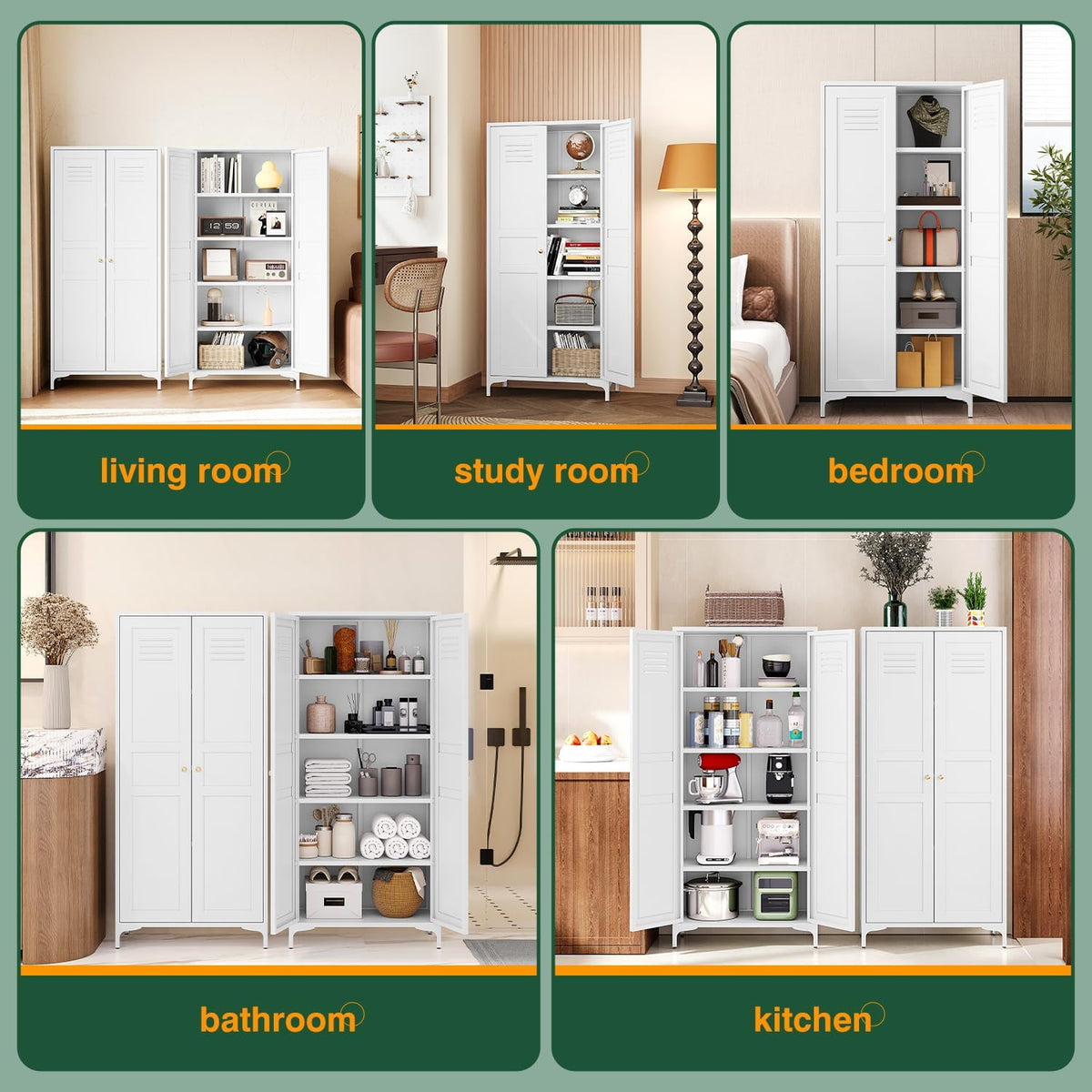 Letaya White Storage Cabinet with Feets-Metal Home Kitchen Pantry Cabinets with Doors and
