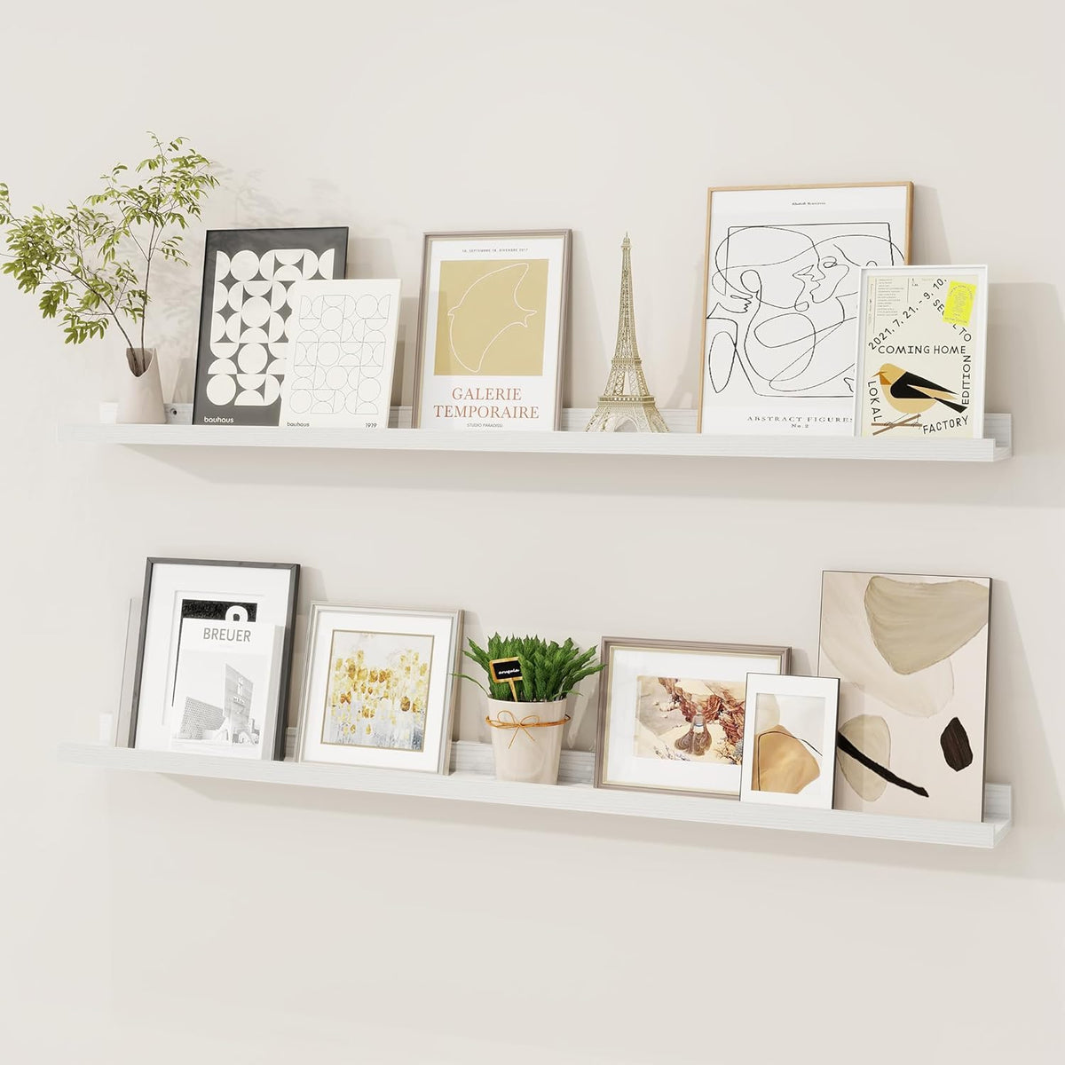 Picture Ledge Shelf, Solid Pine Wood Floating Shelves Set of 2, 40 Inches Nursery Book Shelves for