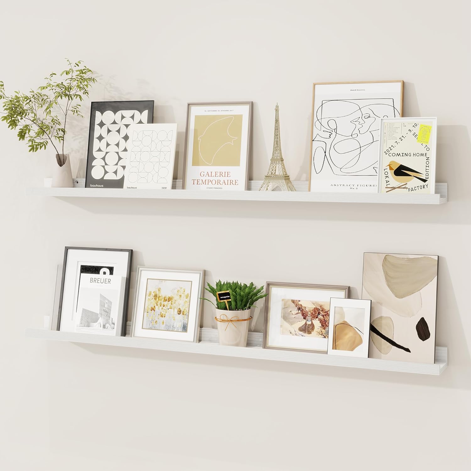 Picture Ledge Shelf, Solid Pine Wood Floating Shelves Set of 2, 40 Inches Nursery Book Shelves for