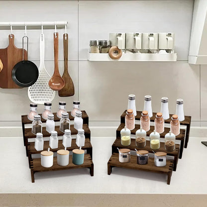 Large Display Wood Risers Wooden Stand 8 Tier Wood Racks Decorative Rectangular, 2 Set 8 Pieces