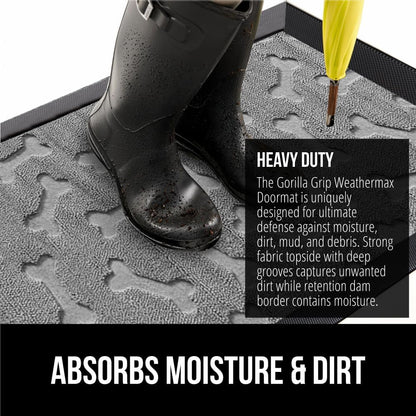 GORILLA GRIP 100% Waterproof All-Season WeatherMax Doormat 35x23, US Designed Natural Rubber, Stain