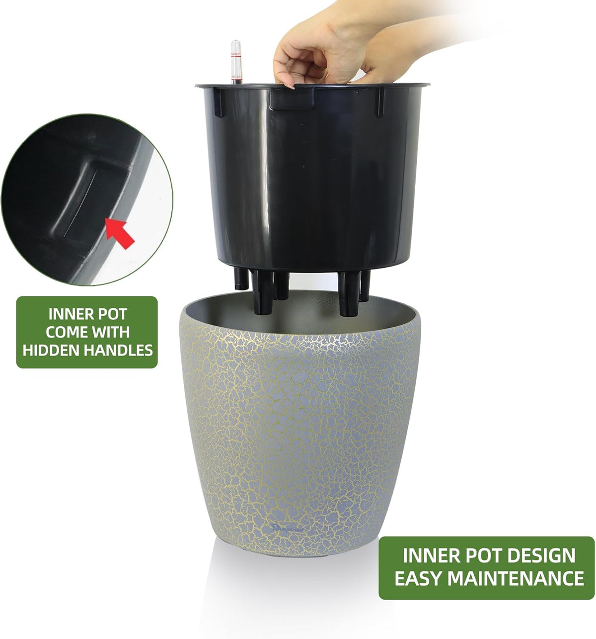 Dexceder 9x8 Inches Self Watering Planter Indoor Outdoor, Inner Pot Design, Thickened Table Flower