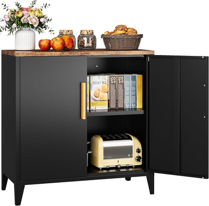 SISESOL Black Storage Cabinet with Doors and Shelves,30 inch Pantry Cabinet Sideboard with