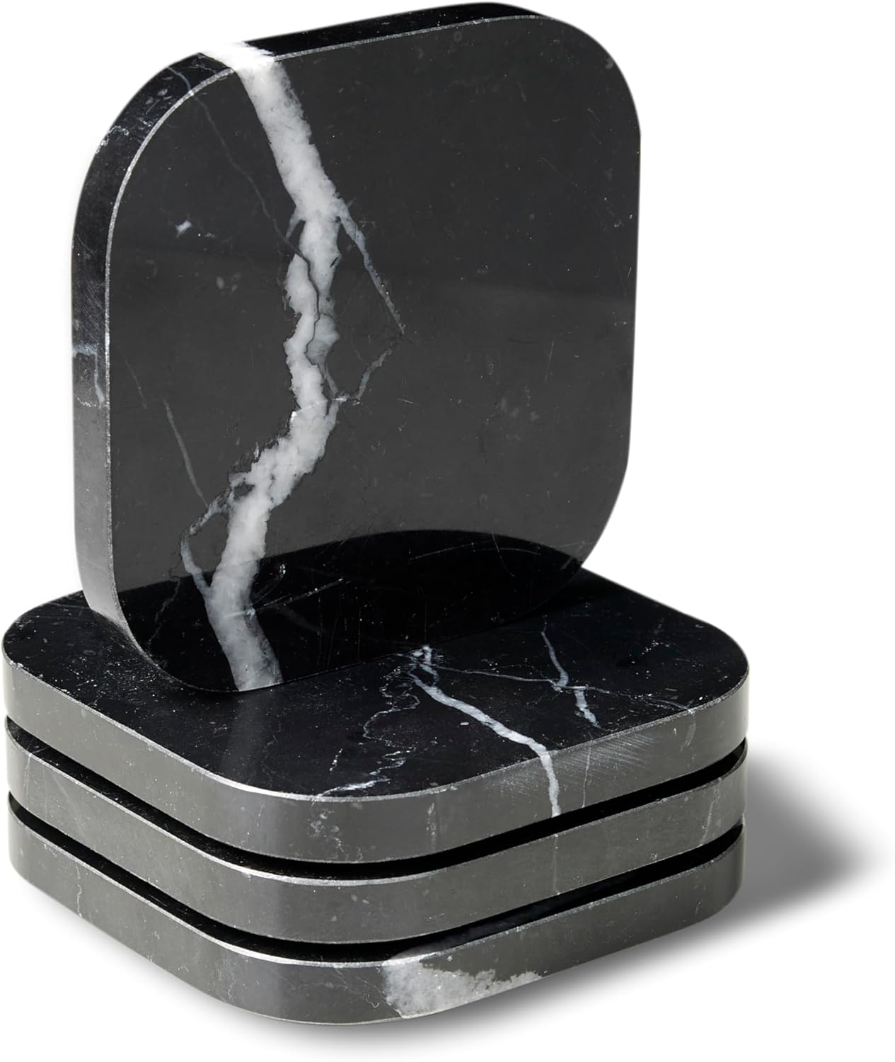 Italian 100% Marble Coasters – Set of 4 – Square Modern Bar Coasters for Drinks, Coffee –Stone
