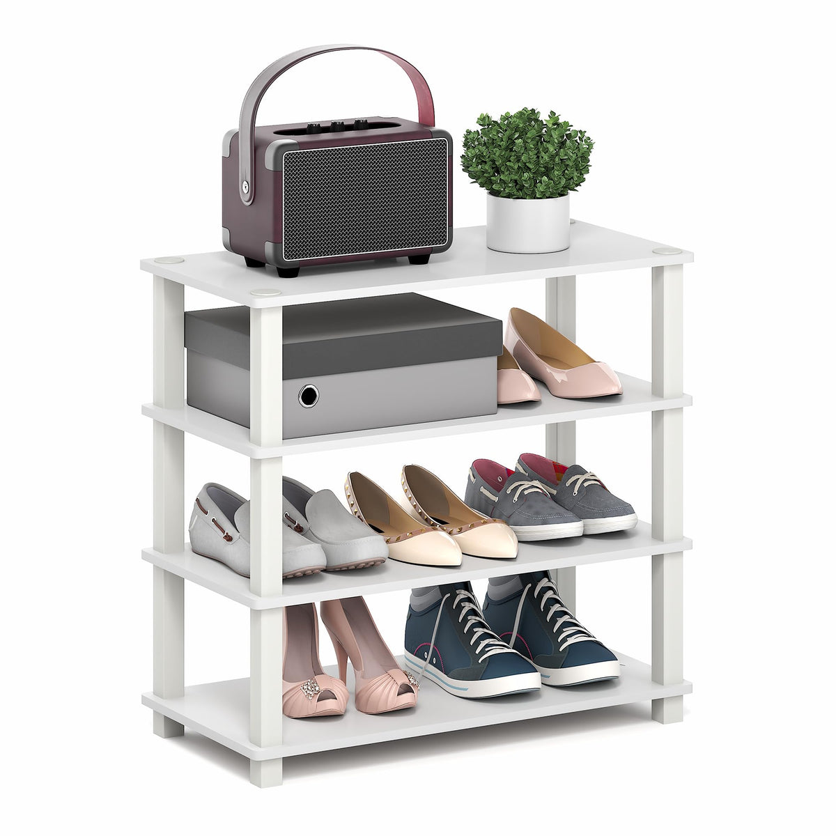 Furinno Turn-S-Tube Shoe Rack, 4-Tier Shoe Organizer, Shoe Storage, 11.6 x 23.6 x 22.3, for Closet