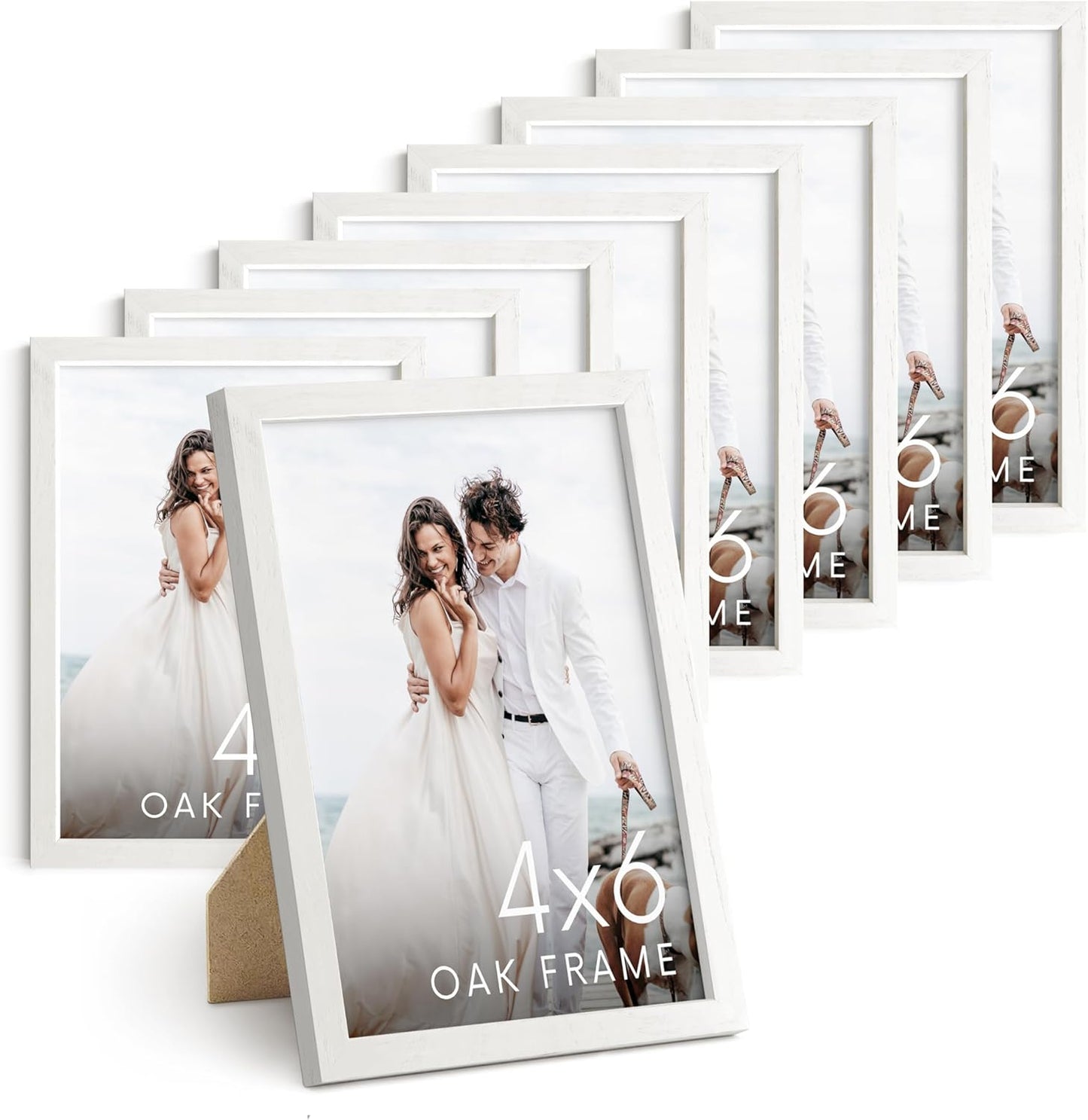 Haus and Hues 4x6 Picture Frame Wood - Set of 9 Natural Wood Frame 4x6, White Photo Frame 4x6 for