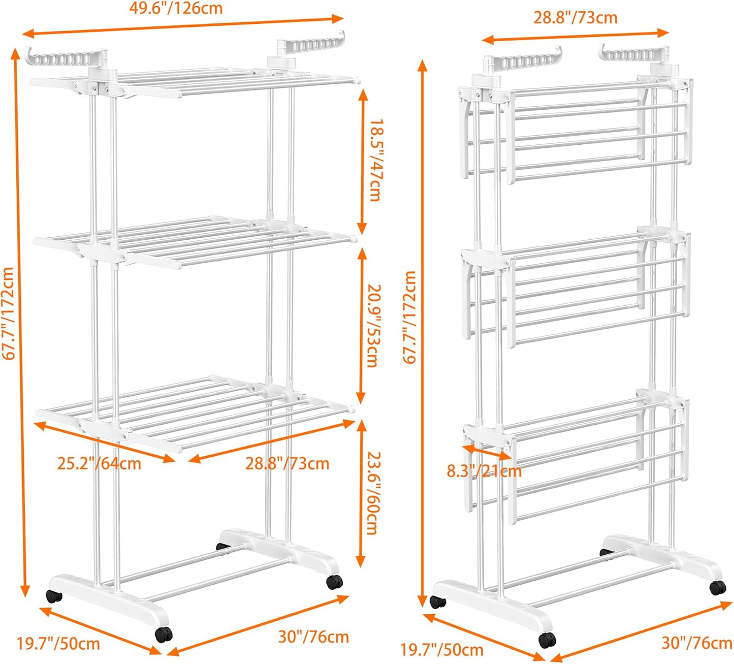 HOMIDEC Clothes Drying Rack, Large 4-Tier Foldable Drying Rack Clothing(67.7H x 19.7W x 30L