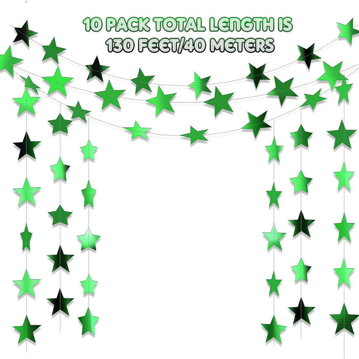 Patelai Glitter Star Garland Banner Decor 130 Feet Star Hanging Bunting Banner Twinkle Backdrop for