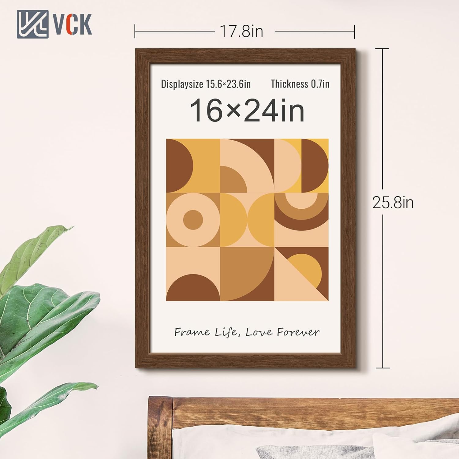 VCK 16x24 Picture Frame 3 Pack, Brown Wood Poster Frame with Exclusive Wood Grain, Wall Mounting