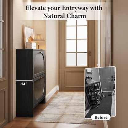 Nicetree Arch-Chic Shoe Cabinet for Entryway, 2 Flip Drawers Shoe Storage Cabinet with Fluted Slim