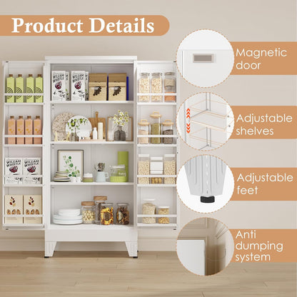 51" H Metal Kitchen Pantry Storage Cabinet, Freestanding Cupboard Storage Cabinet with Doors and