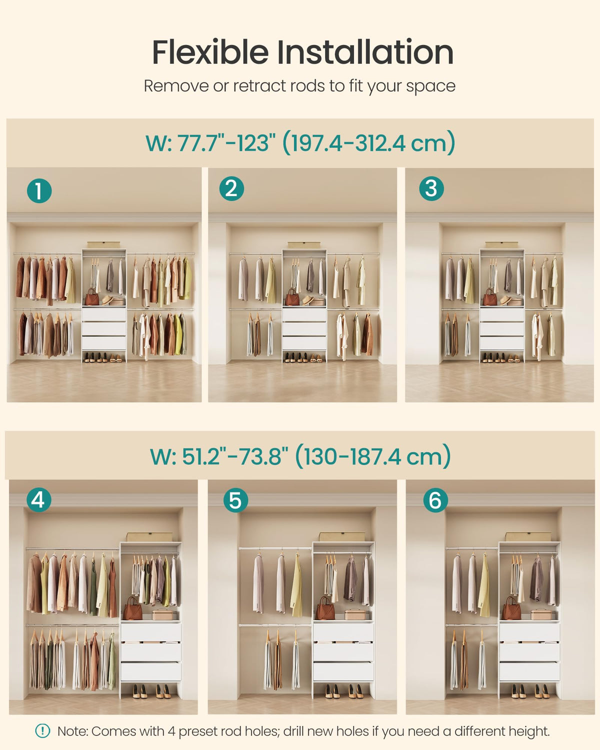 SONGMICS closet system, customizable walk-in closet organizer system with adjustable hanging rods