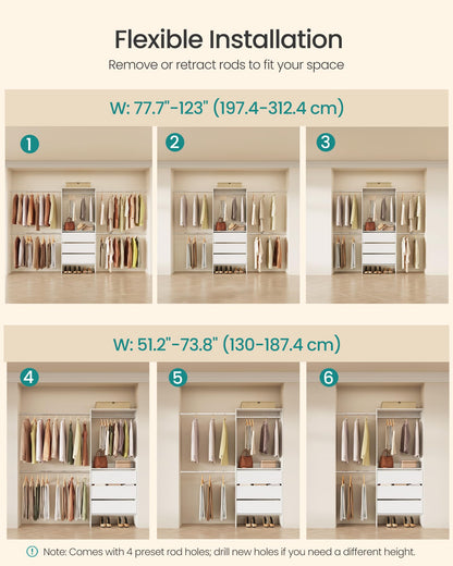 SONGMICS closet system, customizable walk-in closet organizer system with adjustable hanging rods