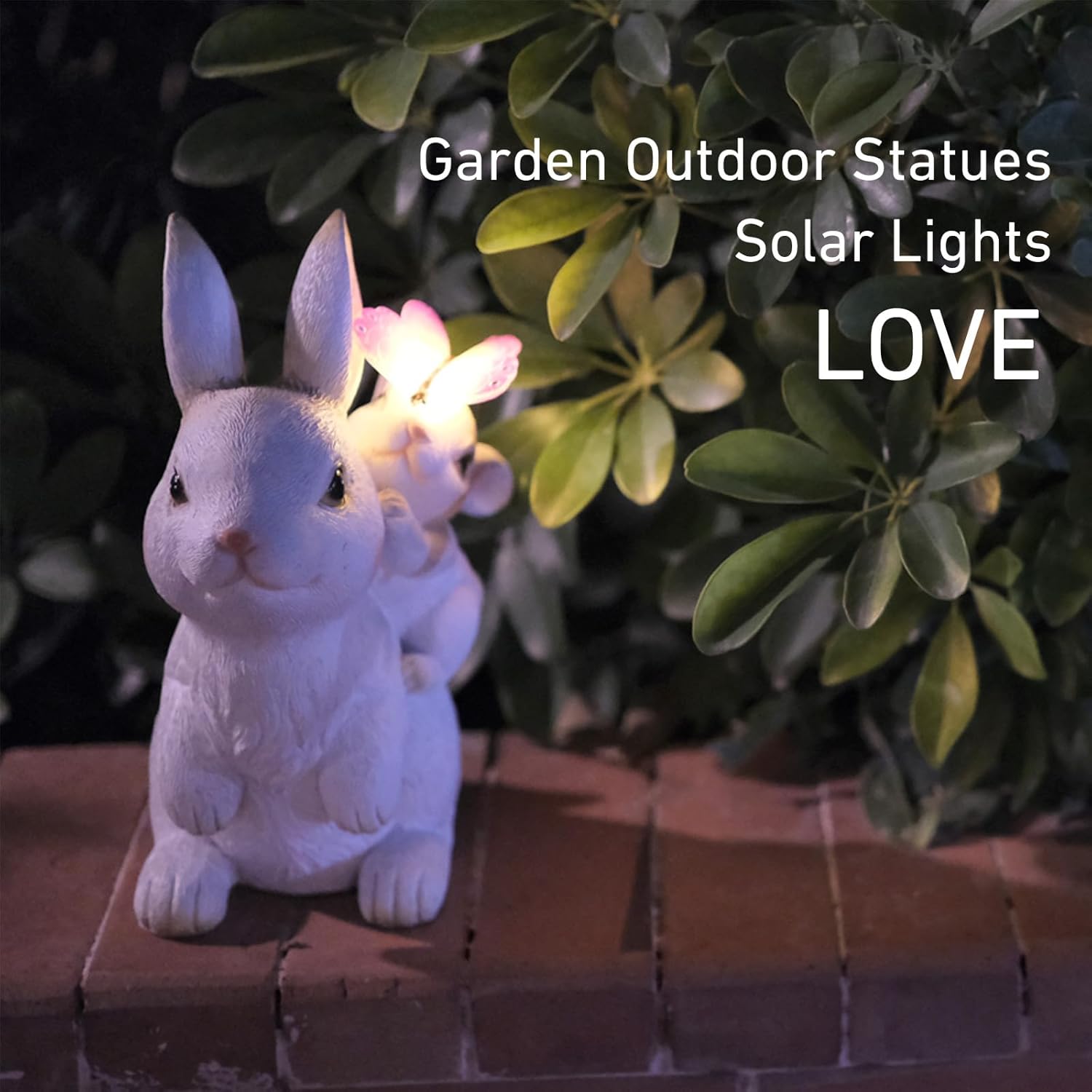 Solar Garden Statues Rabbit with Solar Lights,Mother&Baby Bunny Figurine with Butterfly Changing