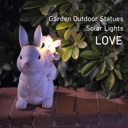 Solar Garden Statues Rabbit with Solar Lights,Mother&Baby Bunny Figurine with Butterfly Changing