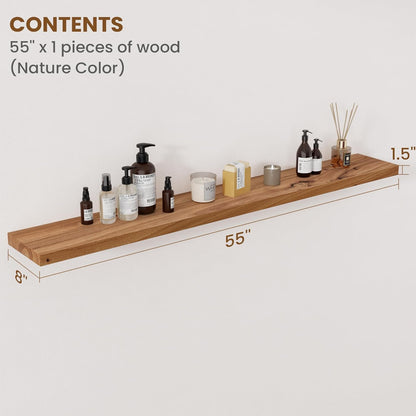Floating Shelves for Wall Decor, 8" Deep Rustic Solid Elm Wood Floating Shelves Wall Mounted, Wall