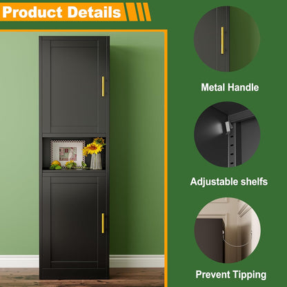Tall Narrow Storage Cabinet 66.93" H Tall Bathroom Cabinet Metal Pantry Cabinets, 4 Adjustable