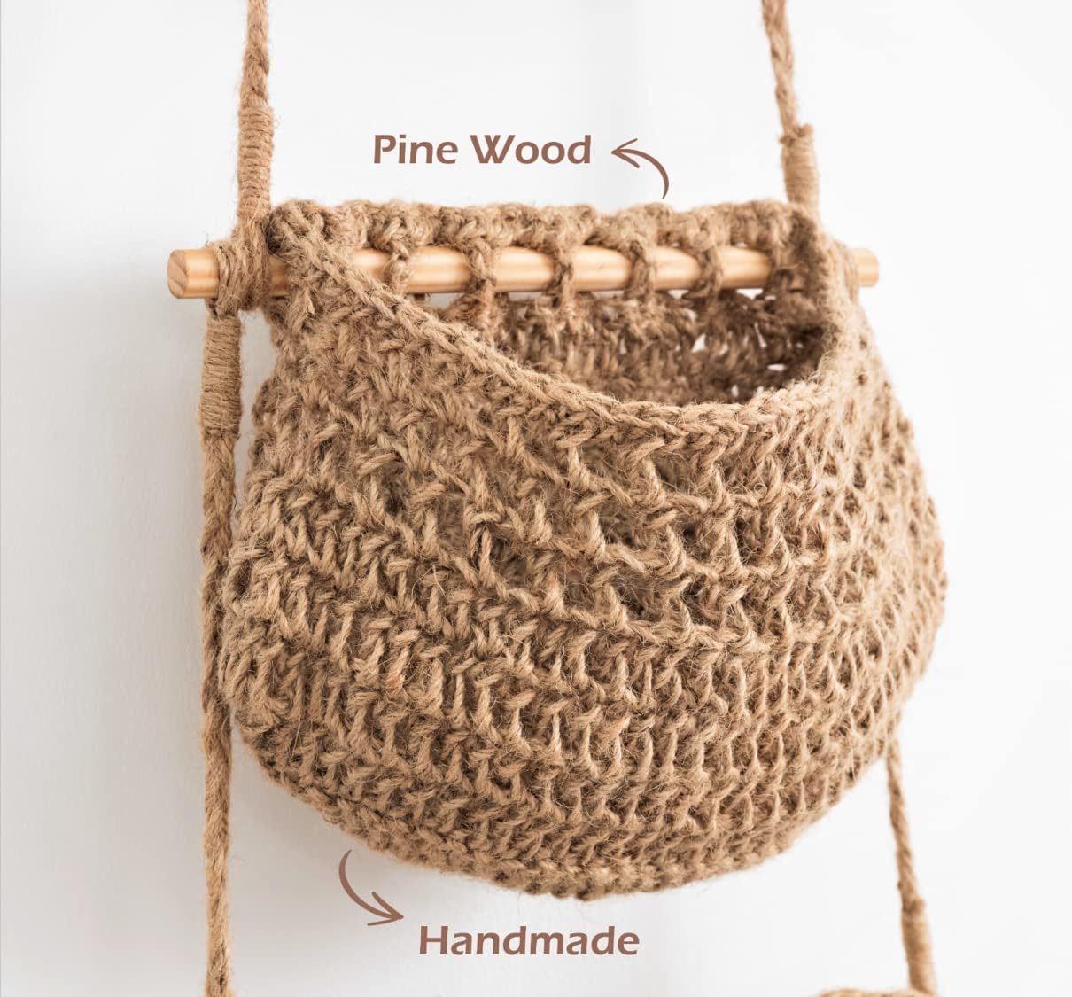 Hanging Fruit Basket, 3 Tier Woven Jute Wall Hanging Basket for Organizing, Hanging Produce Basket