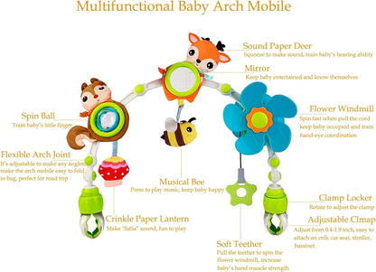 Baby Stroller Arch Mobile, Adjustable Musical Cirb Mobile Toys with Universal Clamps, Versatile