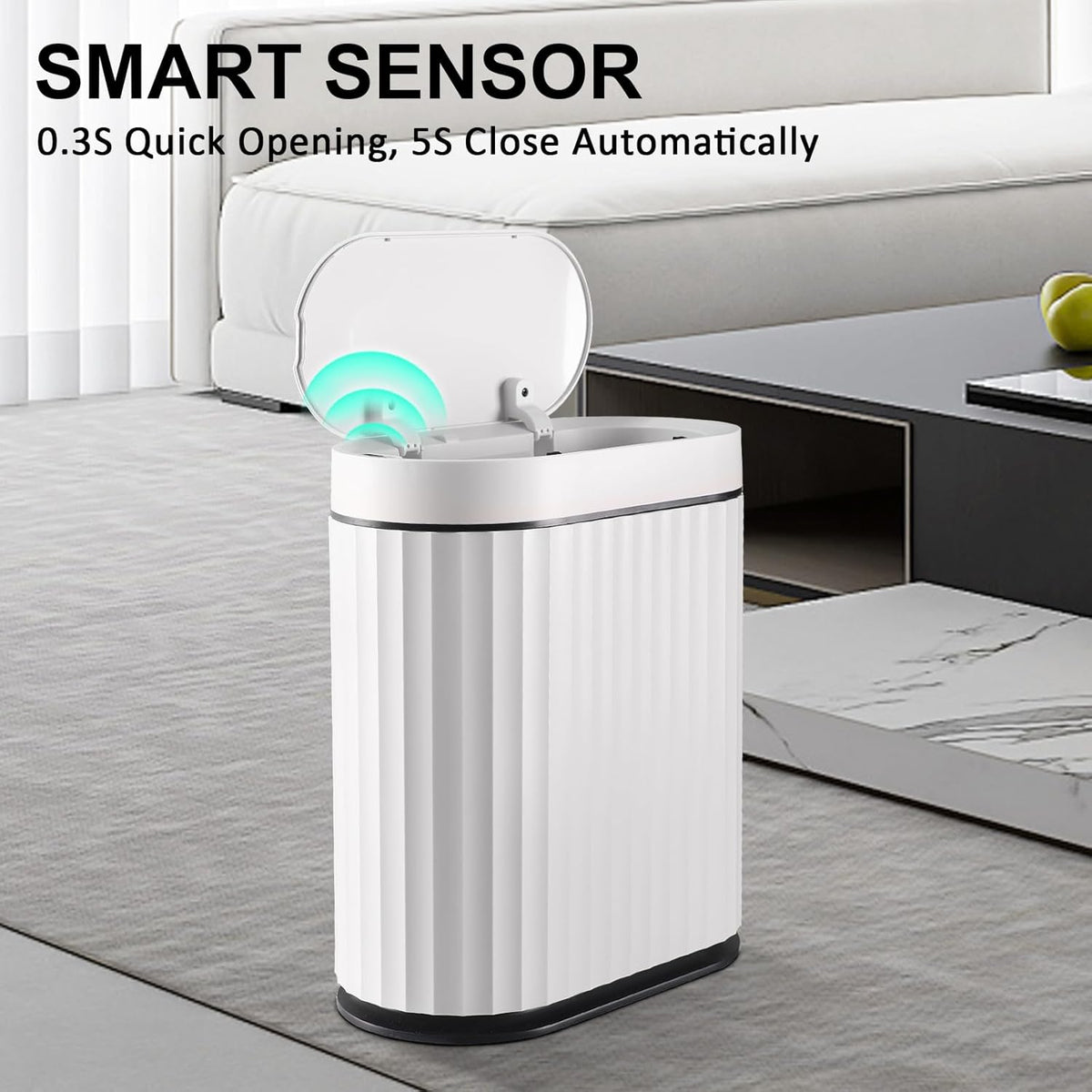 ELPHECO Bathroom Trash Can with Lid 2 Gallon Small Sensor Garbage Can, 9 Liter Slim Smart Trash