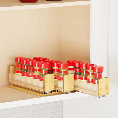 SpaceAid Bamboo Pull Out Spice Rack Organizer for Cabinet, Heavy Duty Slide Out Seasoning Kitchen