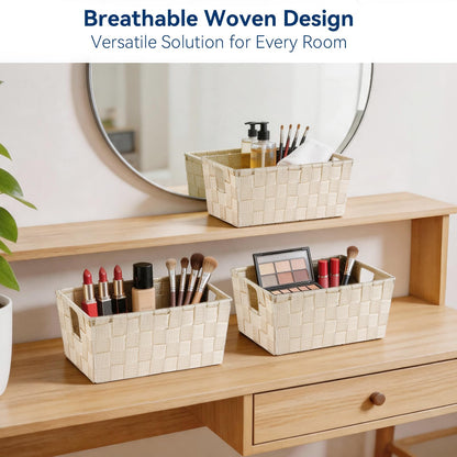 Whitmor Small Woven Storage Baskets for Shelves - Decorative Bathroom Organizer Bins with Metal