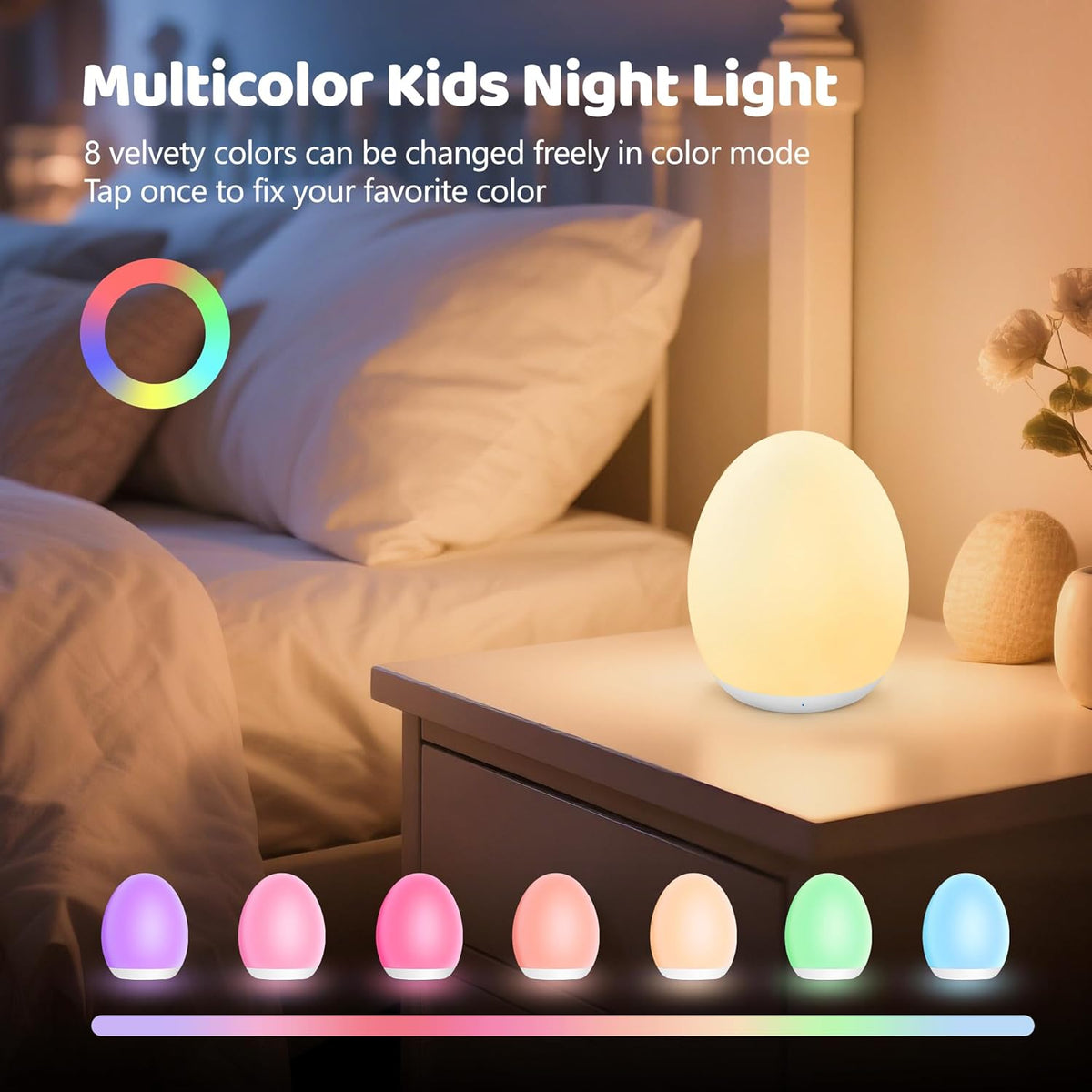 MediAcous Night Light for Kids Baby, Egg Light for Nursery, 7 Colors Changing & Stepless Dimming
