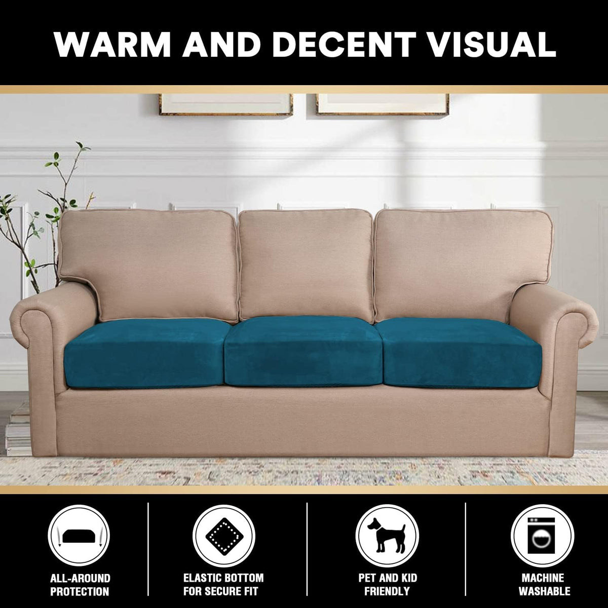 PrinceDeco Stretch Sofa Cushion Covers for Couches and Sofas,Soft Velvet Couch Seat Covers, Sofa