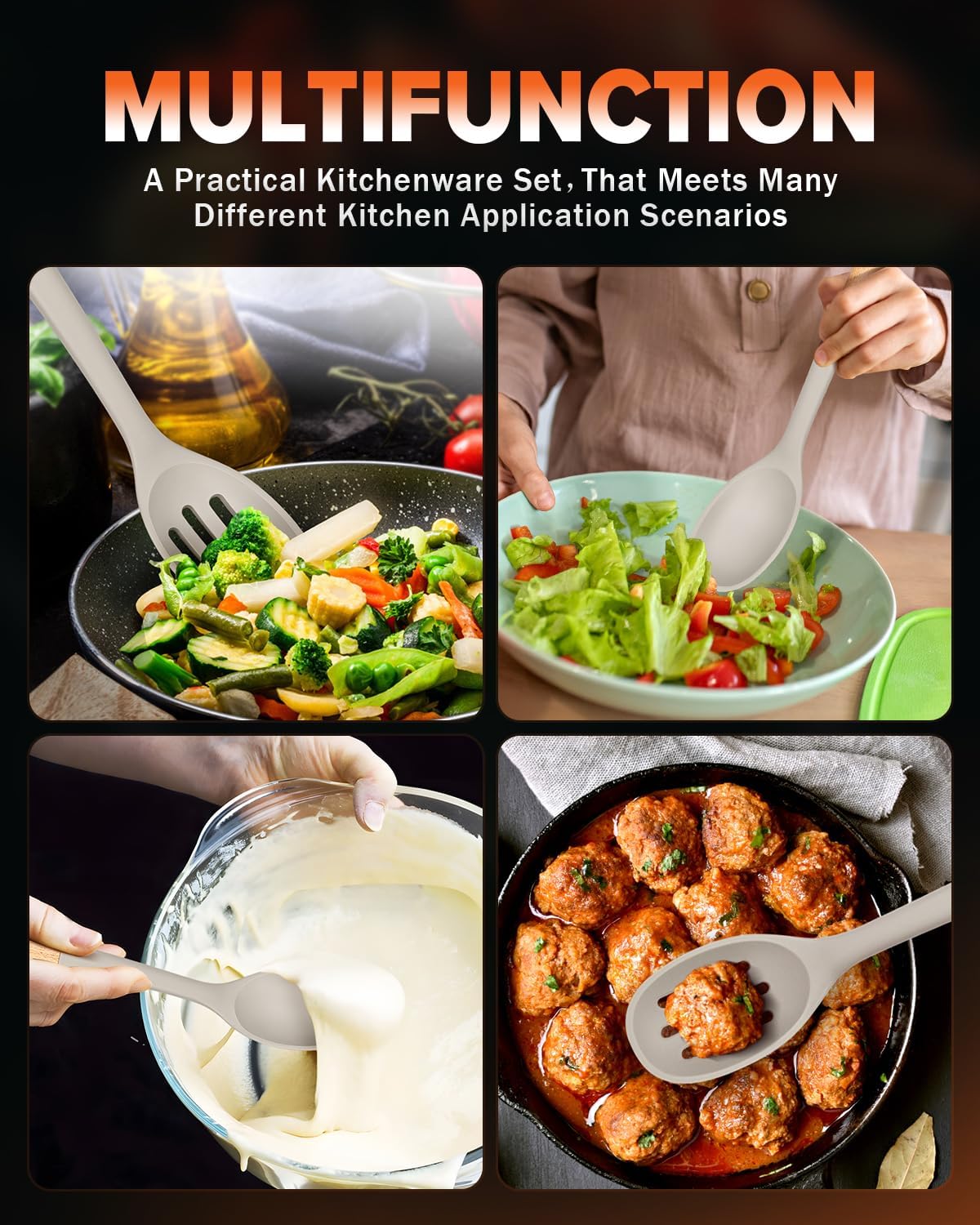 Silicone Cooking Spoons, Great for Scooping Sides and Serving Hearty Stews, BPA-Free Matte