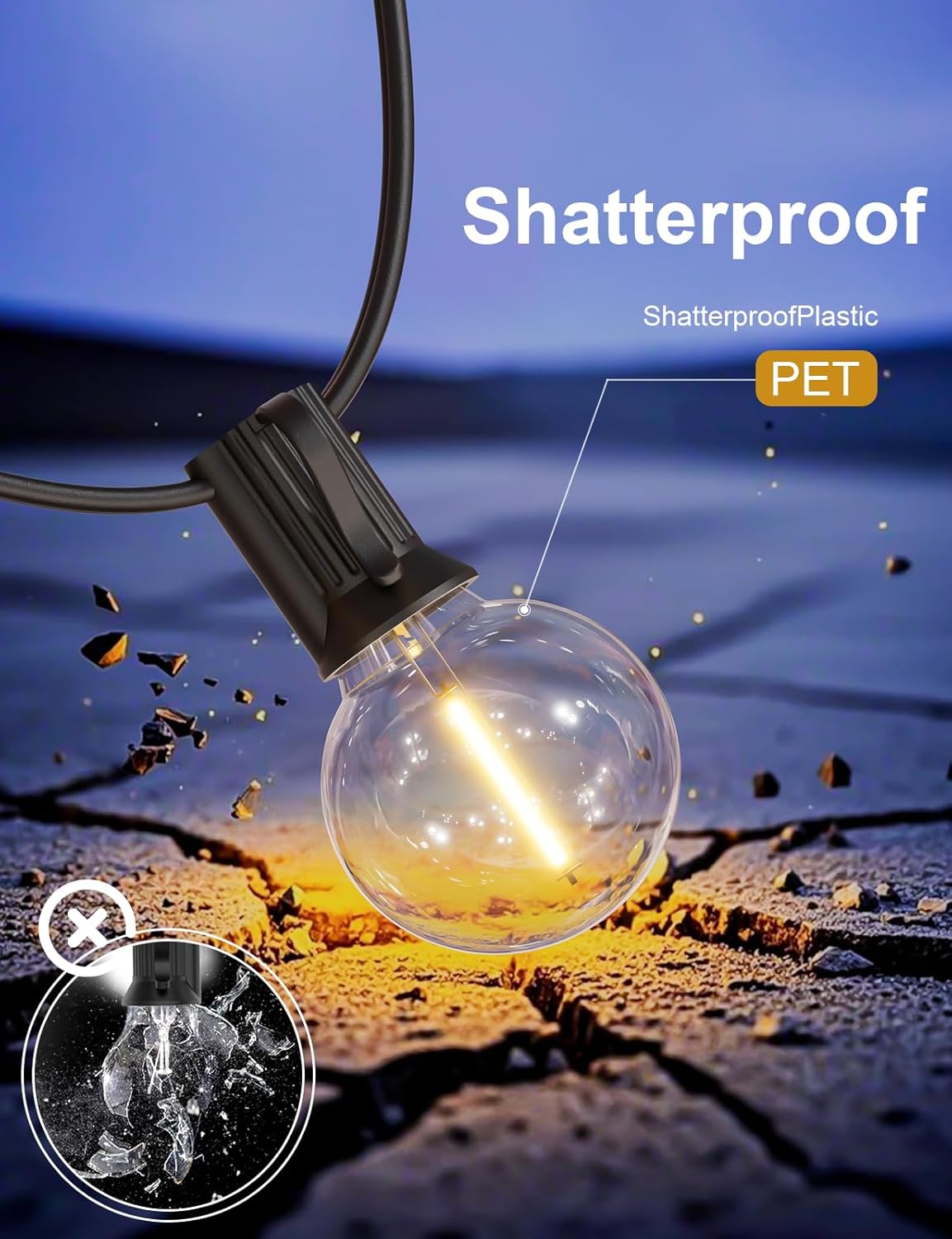 RTTY Outdoor String Lights 50 FT Globe LED Patio Lights with G40 Plastic Bulbs,Waterproof