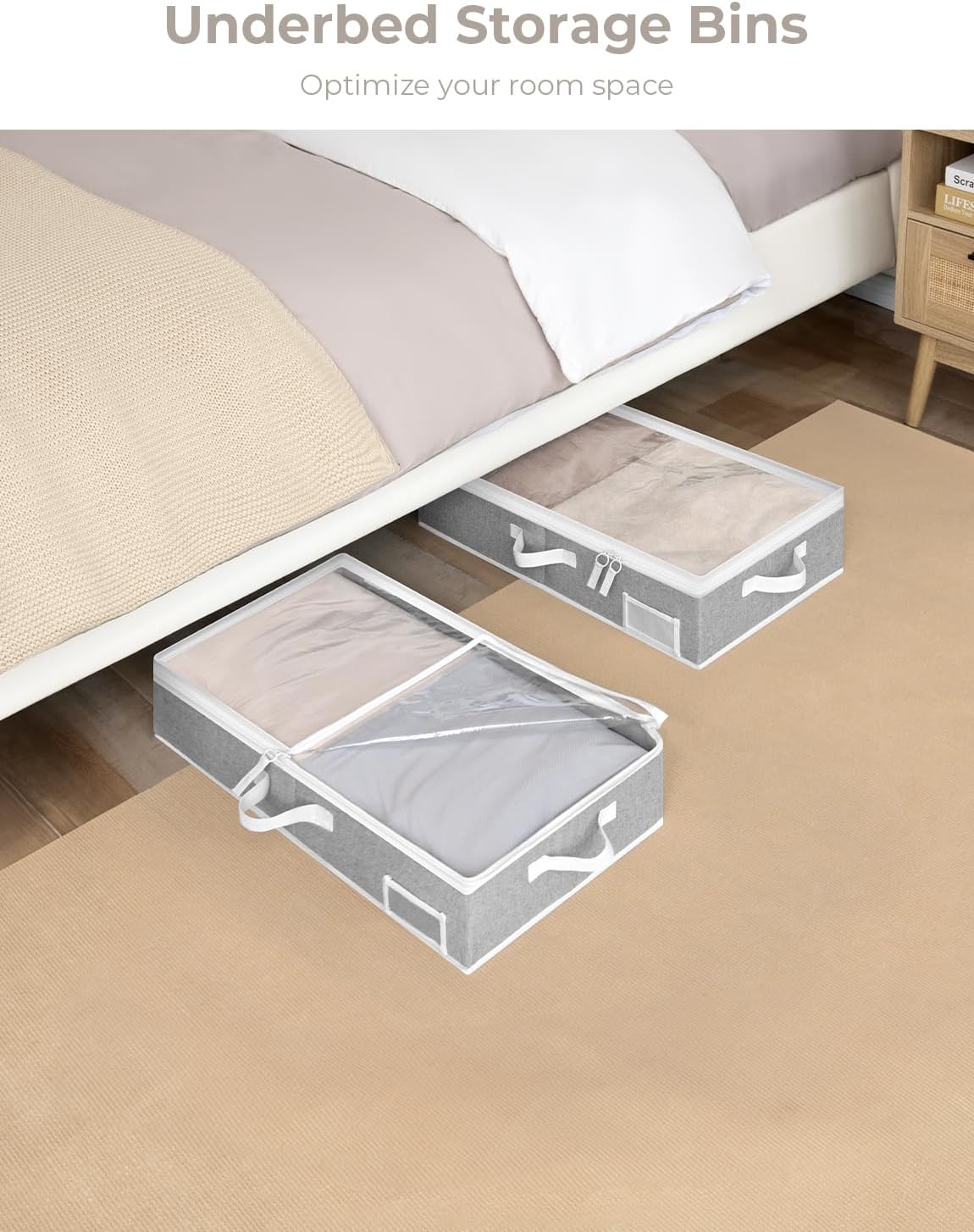 StorageWorks Under Bed Storage Containers with Handles and Label Holder, 2 Pack Ultra-thick Fabric