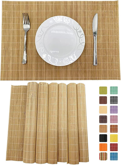 ANDSTAR Set of 6 Bamboo Placemats 17.7X11.8Inch Sushi Rolling Mat Japanese Style Bamboo Mat Natural