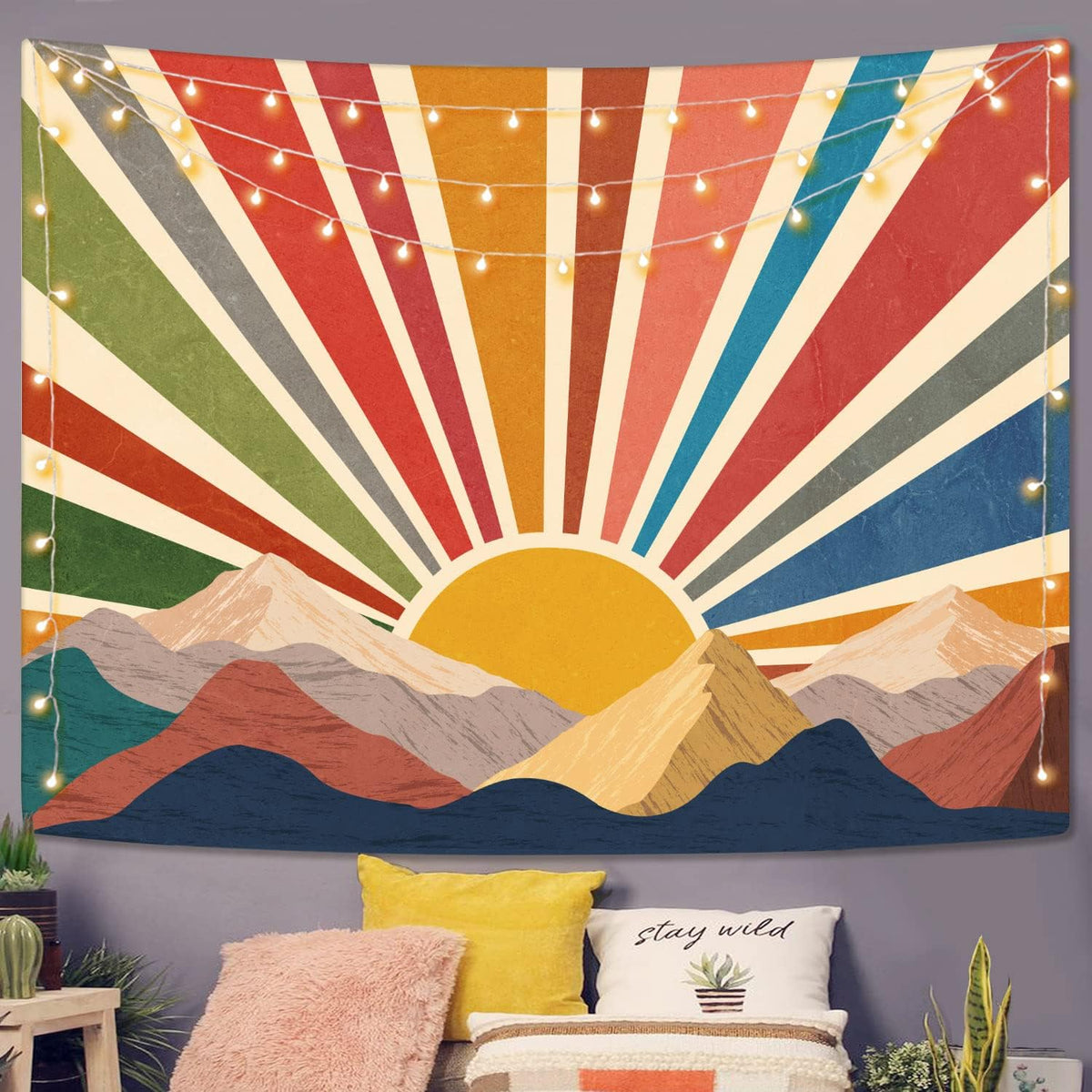 Aipon Sun Tapestry Boho Mountain Abstract Wall Hanging Tapestries Small Sunrise Sunset Western