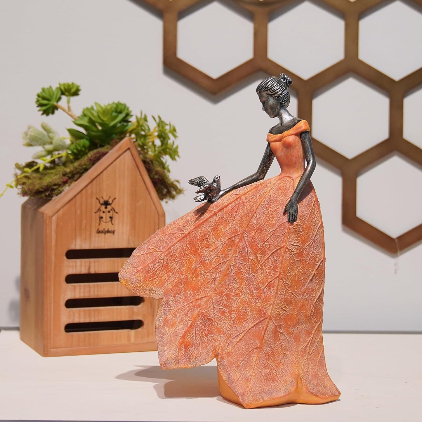 Guichifun Fairy Statue Collection Home Decoration - Orange Leaf Angel Girls Resin Home Decor for