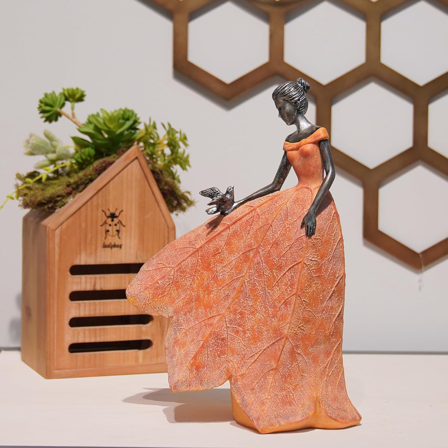 Guichifun Fairy Statue Collection Home Decoration - Orange Leaf Angel Girls Resin Home Decor for