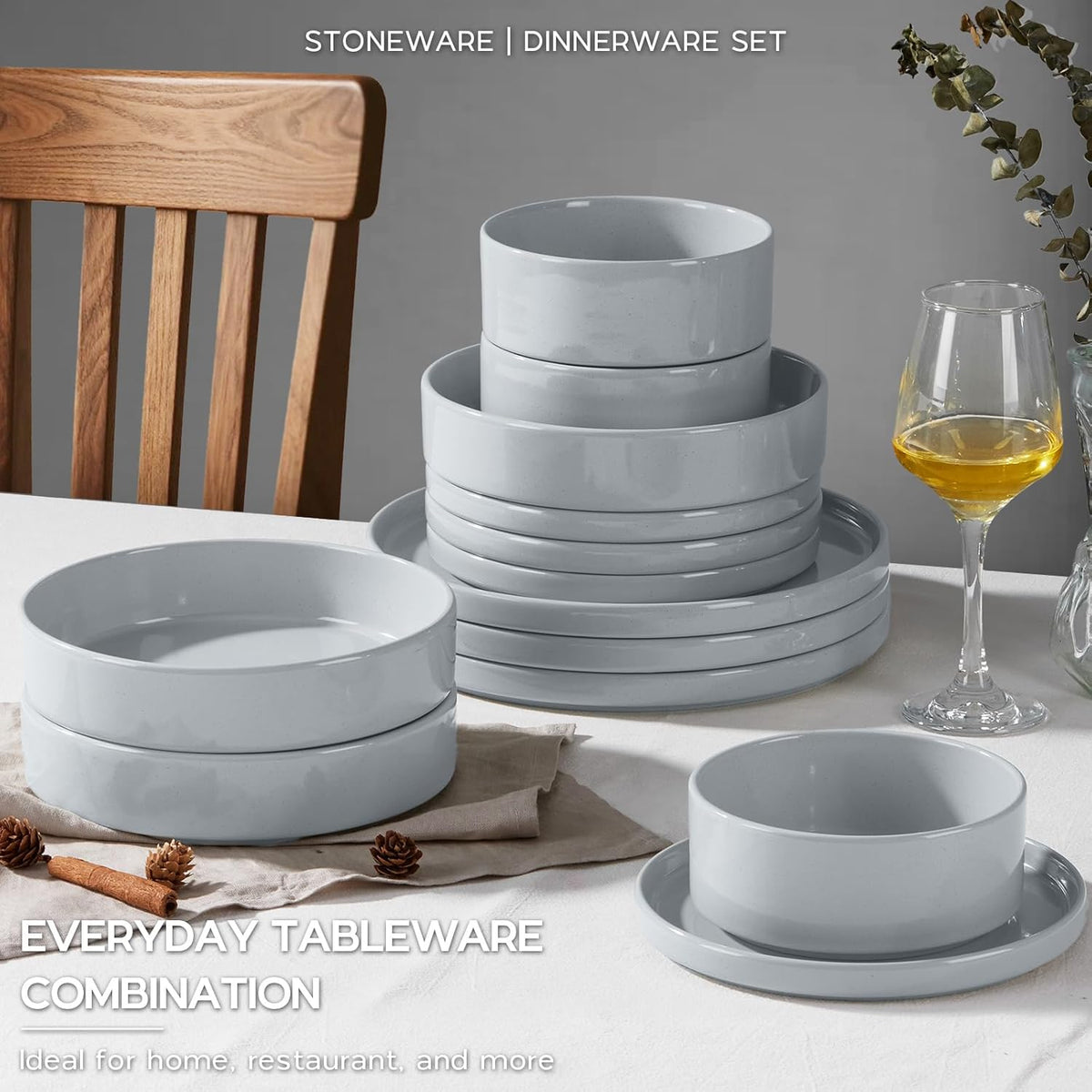 Onader Dinnerware sets, 24 Piece Plates and Bowls, Stoneware Kitchen Dinner Dish Set for 6, Ceramic