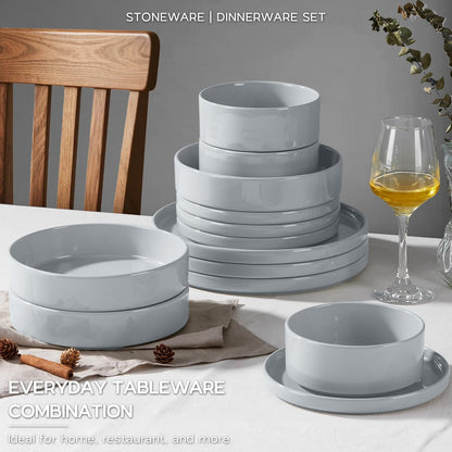 Onader Dinnerware sets, 24 Piece Plates and Bowls, Stoneware Kitchen Dinner Dish Set for 6, Ceramic