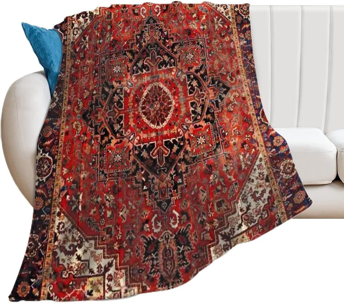 Heriz Antique Vintage Boho Persian Carpet Flannel Fleece Throw Blankets 50"X40" Lightweight Fluffy