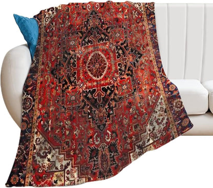 Heriz Antique Vintage Boho Persian Carpet Flannel Fleece Throw Blankets 50"X40" Lightweight Fluffy