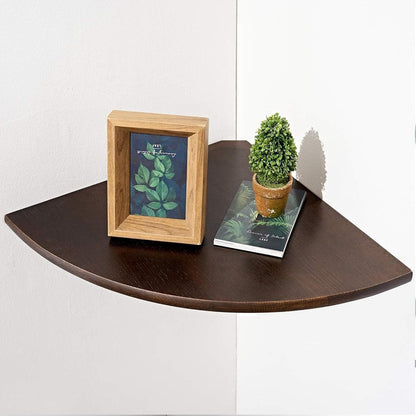 Corner Shelf,16inch Walnut Solid Wood Floating Corner Shelves Wall Mount Round End Floating Speaker