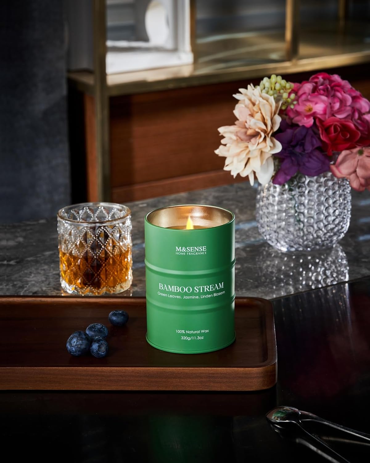 M&SENSE Bamboo Scented Candles Natural Non Toxic, Aromatherapy Candle for Stress Relief Meditation